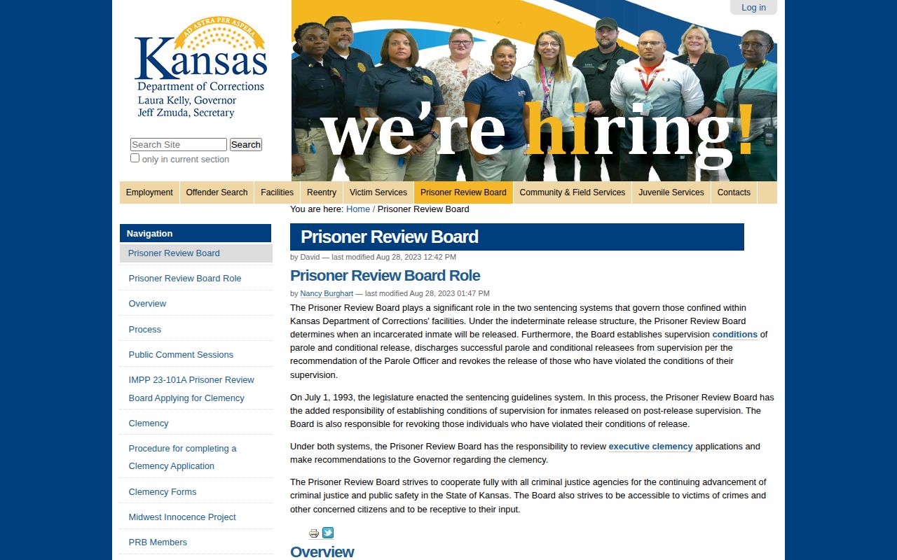 Clark County parole hearing Prisoner Review Board page